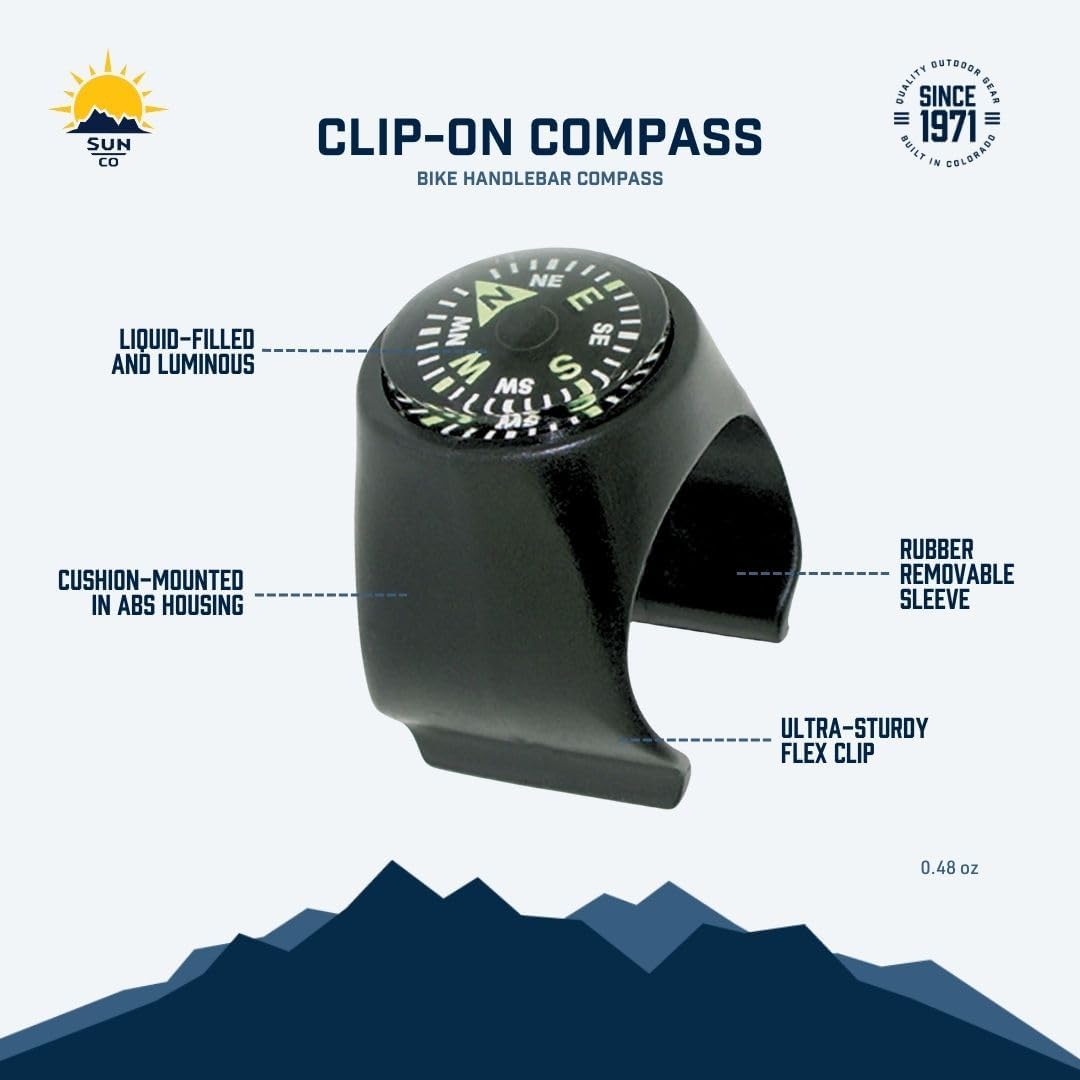 Sun Company Clip-On Compass for Bikes | Handlebar Compass for Bicycle, Motorcycle, ATV, or Snowmobile