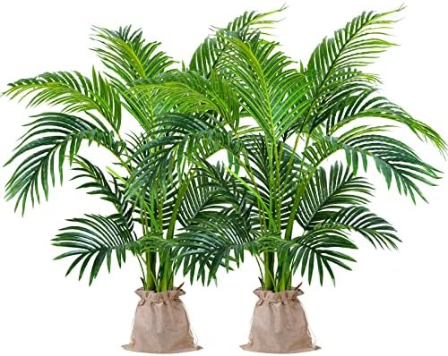 Worth Garden 4ft Artificial Areca Palm Plant, Fake Cane Palm Silk Tree Indoor Outdoor, Dypsis Lutescens
