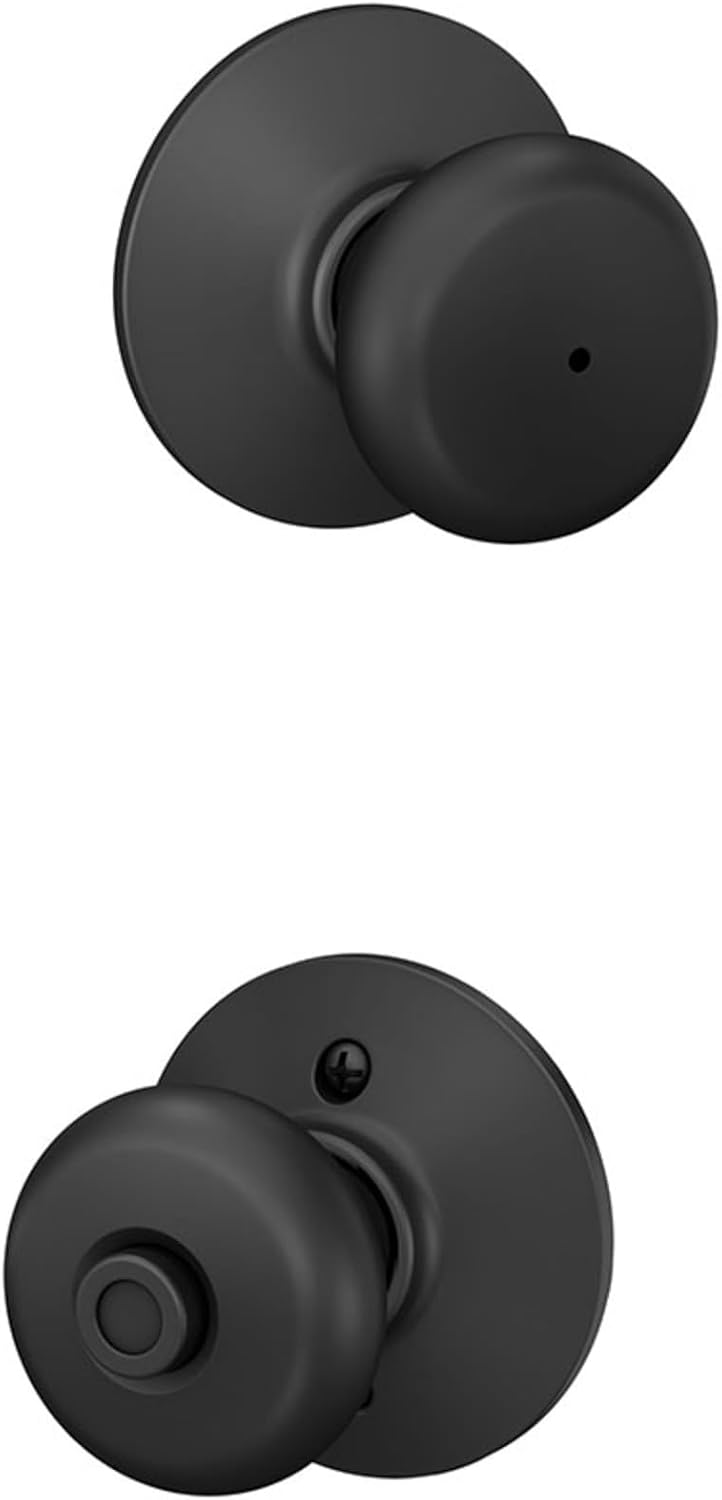 Schlage Plymouth Bed/Bath Privacy Door Knob with Lock, Satin Nickel | Interior bedroom or bathroom door knob with push button lock, Easy to install, Certified durability, Universal fit