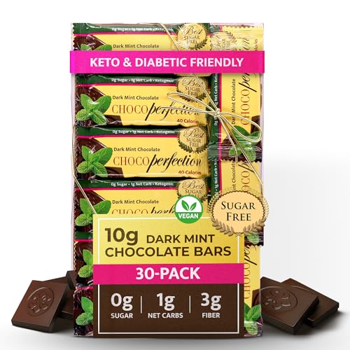 ChocoPerfection Dark Mint Chocolate Bars - Sugar Free Dessert- 30 Pack 10G