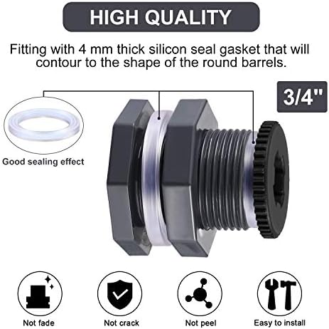 Outus 2pcs 3/4 Inch PVC Bulkhead Fitting with Plug, Silicon Seal Gasket