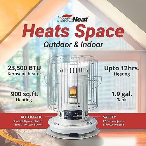 Sengoku KeroHeat Efficient Indoor Outdoor Portable Travel Convection Kerosene Heater with Automatic Safety Shut Off, 23,500 BTU, 2 Pack, White
