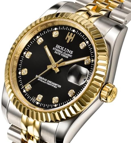 Men's Automatic Watch Gold-Plated 316L Steel Sapphire Crystal | Japanese 8215 automatic movement • Sapphire crystal • 18K gold-plated 316L steel • Date display • Dress and business wear