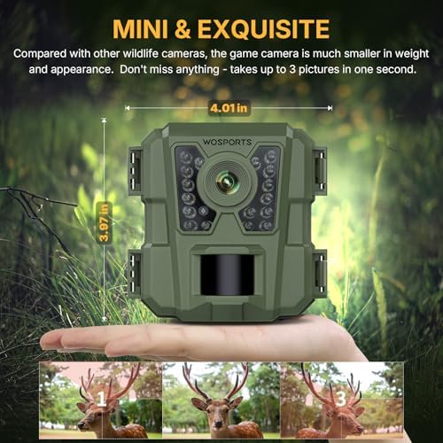 WOSPORTS Mini Trail Camera 30MP 1080P HD Game Camera with Night Vision Motion Activated Waterproof
