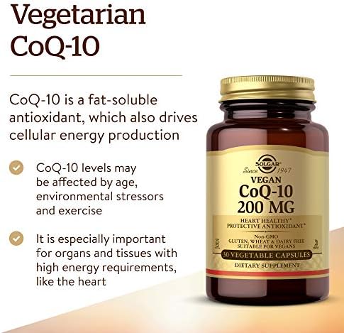 Solgar Vegetarian CoQ-10 200 mg, 30 Vegetable Capsules - Heart Healthy | Protective Antioxidant, Coenzyme Q10 (CoQ-10) Supplement - Vegan, Gluten Free