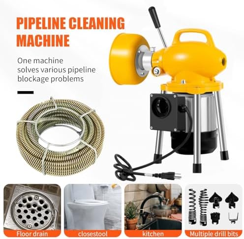 Drain Cleaner Machine, 90Ft Electric Drain Drill (74 'x 5/8 "and 16' x 3/8"), 400W 3-wire electric, portable design, comes with 6 knife heads