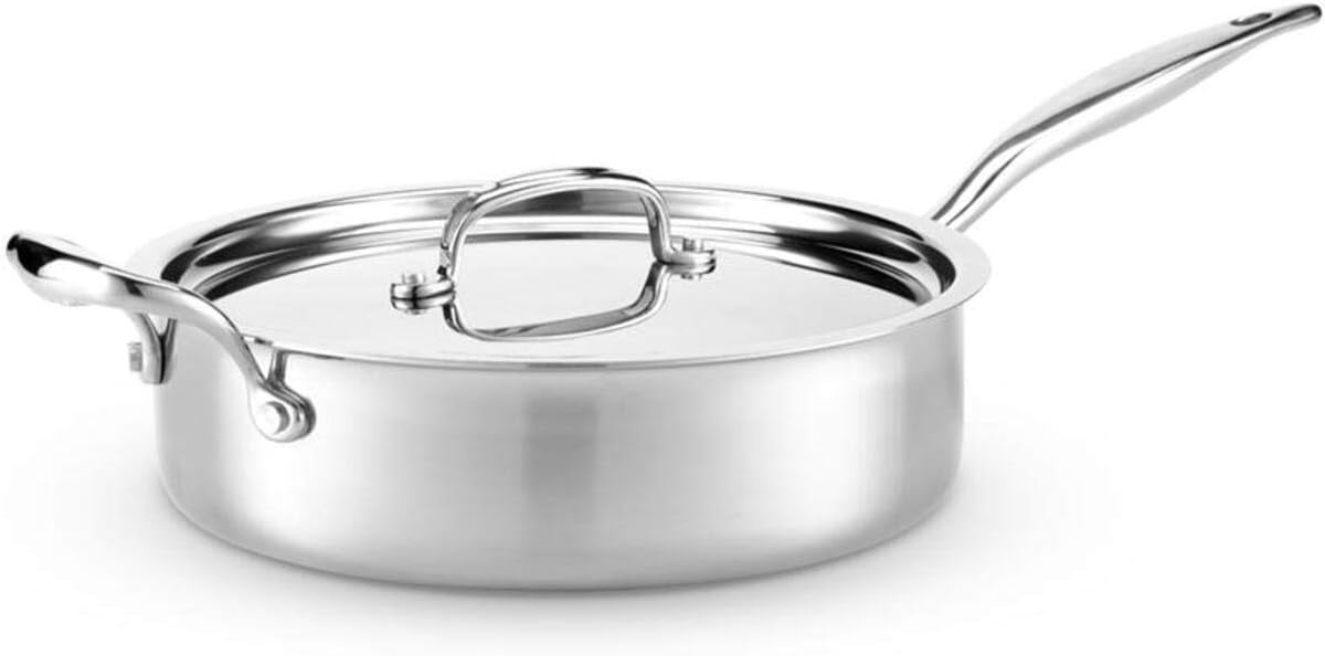 Heritage Steel 6 Quart Rondeau with Lid - Titanium Strengthened 316Ti Stainless Steel with 5-Ply Construction - Induction-Ready and Fully Clad, Made in USA