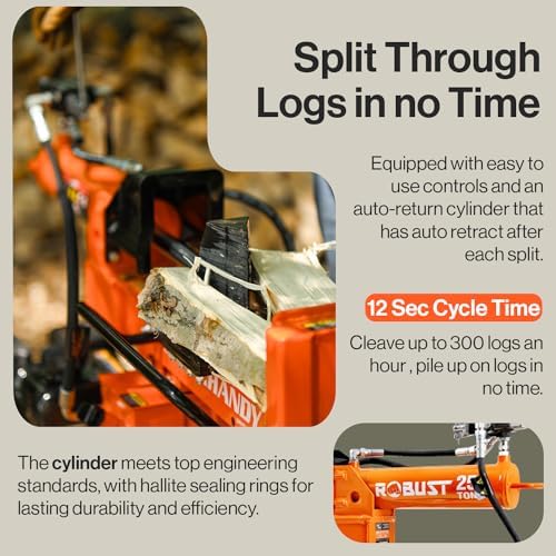 SuperHandy Portable 25 Ton Gas Log Splitter with 7HP Engine, Bucher Gear Pump