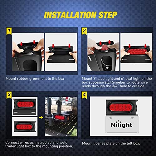 Nilight Steel Weld-On Trailer Light Box Kit with 6 Inch Oval LED Tail Light