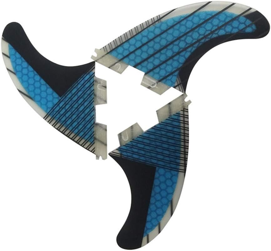 TOPWAYS Fiberglass+Honeycomb Surfboard Fin (3) Glass Flex Thruster Surf Fin Set (Double Tabs II Plug Style G5 Size) - Tri Fin Thruster Set Surfboard