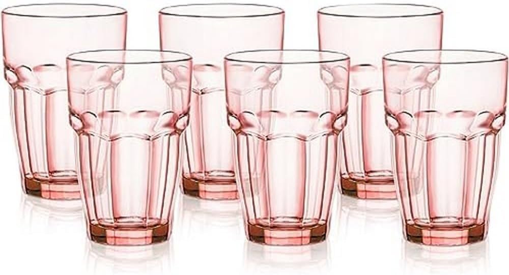 Bormioli Rocco Rock Bar 12.5 oz. Long Drink Stackable Tempered Beverage Glasses for Cold Drinks, Water, and Cocktails, Set of 6, Ice Blue