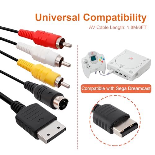 S Video RCA AV Cable for Dreamcast, S-Video Audio Video Cable Compatible with Sega Dreamcast DC, 1.8M/6FT