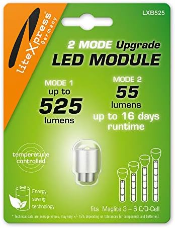 LXB525 2 Mode LED Upgrade Module 525 or 55 Lumen for 3-6 C/D Cell Maglite Torches
