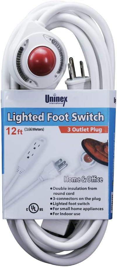 Uninex PS54 Lighted Foot Switch Extension Cord, 12-Foot