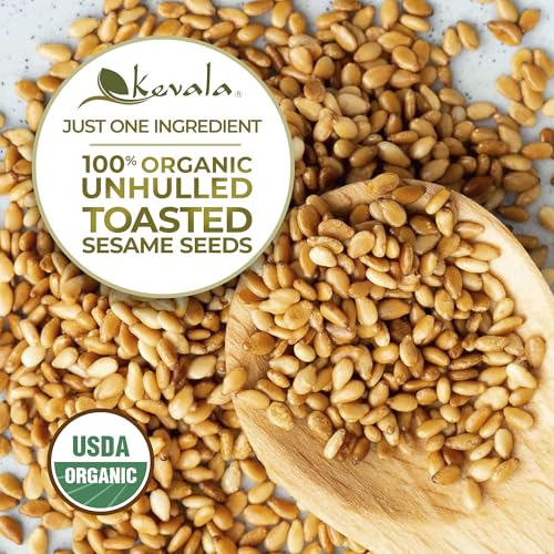 Kevala Organic Toasted Sesame Seeds (Unhulled) - 1 lb, Hummus Ingredient | 16 oz, Nutritious Addition to Gluten Free Snacks