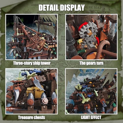 TYCOLE Pirate Ship Building Sets with Lights, MOC Flying Dutchman Model Toy Boat, Ghost Ship Building Blocks Sets