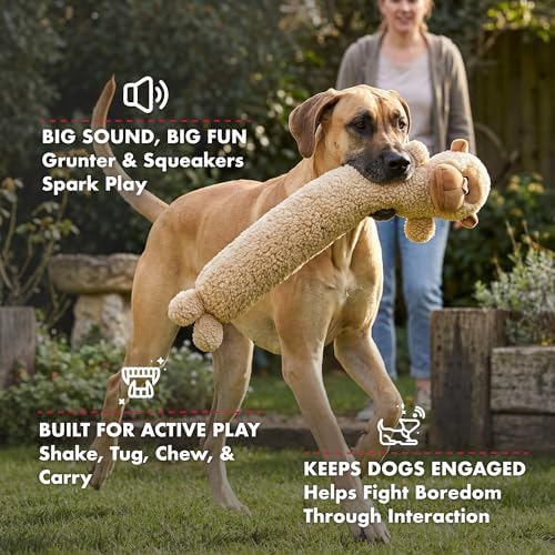 Pet Lou 26 Inch Colossal Monkey Stick Plush Dog Chew Toy with Grunter & Squeakers, Durable Fleece Interactive Dog Toy for Fetch
