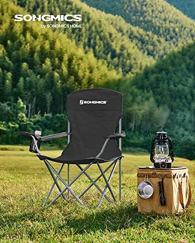 SONGMICS Folding Camping Chair, 450 lb Capacity | Folding lawn chair with cup holder and heavy-duty design, Ink Black, UGCB066B01