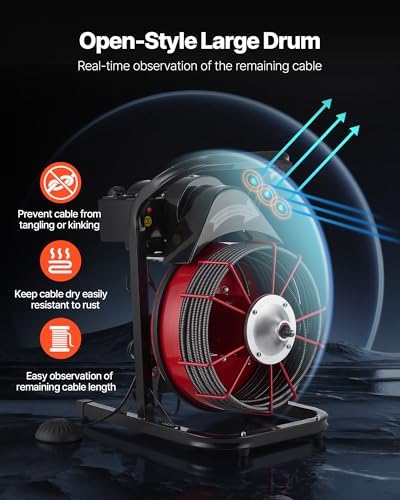 VEVOR Drain Cleaner Machine 75 FT x 3/8 Inch, Sewer Snake Auger Manual Feed with 4 Cutters & Air-activated Foot Switch for 2" to 4" Pipes