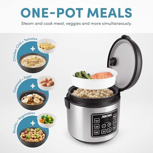 Aroma Housewares 8-Cup (Cooked) (4-Cup UNCOOKED) Digital Rice Cooker and Food Steamer (ARC-914D),White