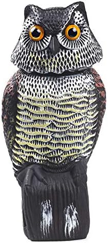 Owl Decoys to Scare Birds Away with Rotating Head,Natural Enemy Bird Deterrent Realistic Eyes & Waterproof Shape Fake Owl Scarecrow Bird Control