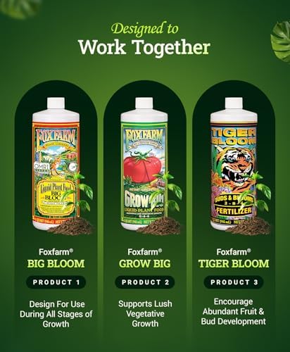 FoxFarm Soil Liquid Trio Pack - Big Bloom, Grow Big, Tiger Bloom Fertilizers Supports Vigorous Plant Growth, Bud Development & Abundant Fruit - Complete Liquid Plant Food Set - 3 Pint Bottles