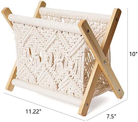 Mkono Macrame Magazine Holder, Boho Woven Book Rack Basket, 11.2"L x 7.5"W