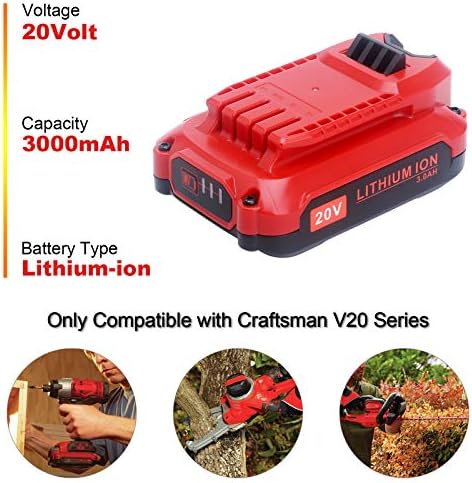 Elefly 20V CMCB202 Battery Compatible with Craftsman V20 Lithium Ion Battery CMCB202-2 CMCB201 CMCB204