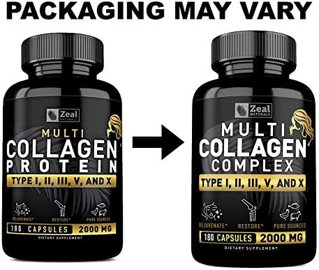 Multi Collagen Peptides Pills (Types Ⅰ, Ⅱ, Ⅲ, Ⅴ, Ⅹ) Grass Fed Collagen Pills (180 Capsules) - Hydrolysate Collagen Protein Blend for Hair