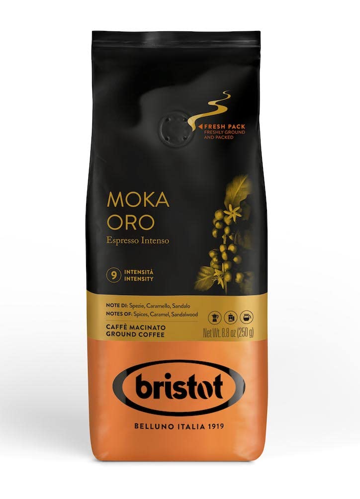 Bristot Espresso Cremoso Italiano Ground Coffee – Medium Roast, Rich & Smooth – 8.8oz (250g) Bag – Italian Ground Espresso for Home Machines