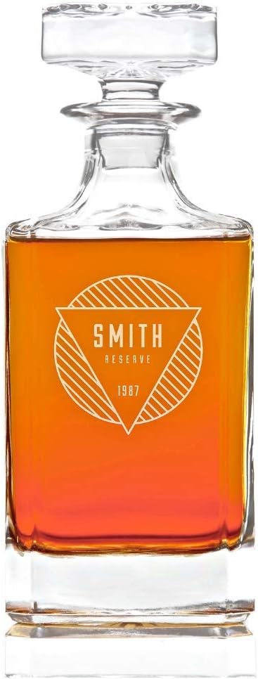 Swanky Badger Personalized Whiskey Decanter, Custom Whisky Decanter, 28 oz, 850ml, 8.5” x 3.5” x 3.5” (Modern)