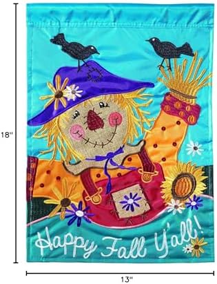 Magnolia Garden Happy Fall Y'all Whimsical Scarecrow 13 x 18 Small Double Applique Outdoor Harvest House Flag