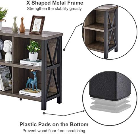 FATORRI 8 Cube Storage Organizer Bookshelf, 62 Inch Wood Horizontal Bookcase, Farmhouse Cube Long Book Shelf
