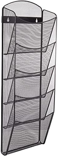 Safco Mesh Magazine Holder, 5 Pocket Wall Mount Display Rack, Brochure Organizer, Durable Steel Construction, 5lb Capacity, Black