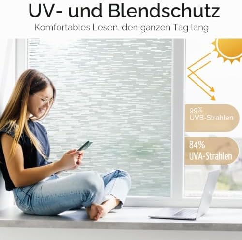 Haton Window Privacy Film, Frosted Stripe Non-Adhesive, 17.5" x 78.7"