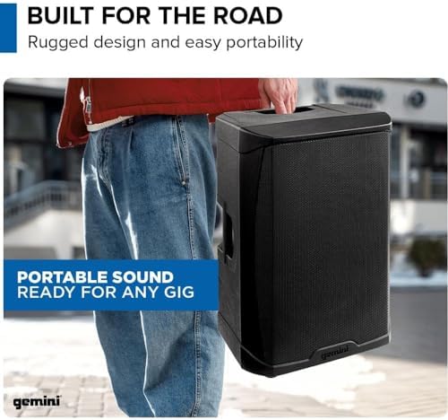 Gemini Sound GD-215PRO 1300-Watt Professional PA Speakers with Bluetooth Bundle with Auray SS-4420 Steel Speaker Stand and XLR- XLR Cable