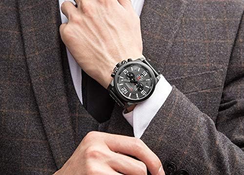 FANMIS Mens Classic Analog Quartz Chronograph Sandwich Dial Leather Watch