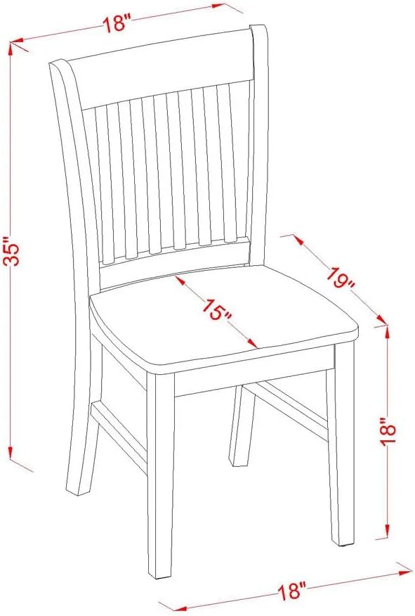 East West Furniture NFC-MAH-W Norfolk Dining Room Chairs - Slat Back Solid Wood Seat Chairs, Set of 2, Mahogany