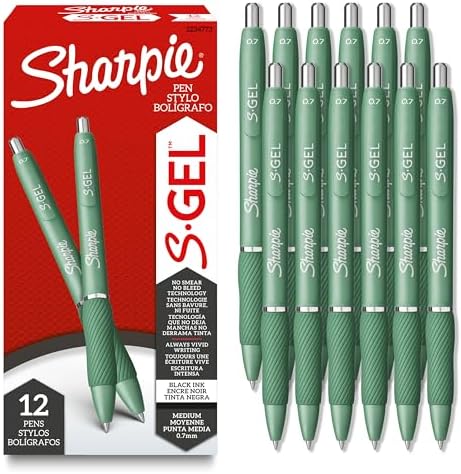 Sharpie S-Gel Gel Pens, Pearl White Body, Black Ink, Medium Point (0.7mm), 12 Count - For Journaling, Writing, Note-Taking, School, Office Supplies