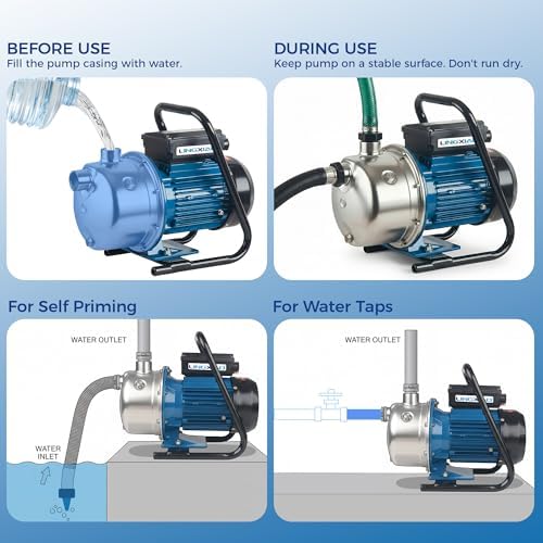 1HP Irrigation Pump, 1110 GPH, Portable Shallow Well Pump, 115V, 141 FT Height, Stainless Steel Sprinkler Pumps for Garden Lawn Farm Irrigation System