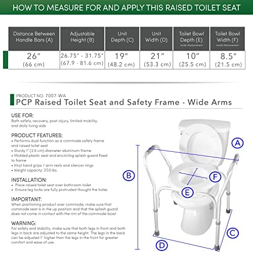 PCP Raised Toilet Seat and Safety Frame, Pre-Assembled Tool Free, Secure Adjustable Height, Made in USA, Regular