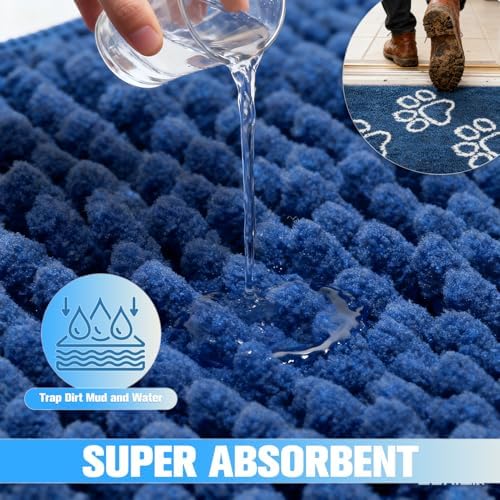 Dog Door Mat for Muddy Paws - Highly Absorbent Microfiber Pet Rug, Quick Dry Chenille Dog Runner Rug Indoor Outdoor, Non-Slip Entryway Carpet Washable Mud Mat for Dogs, Blue 60"x30"