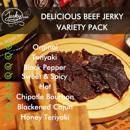 Jerky.com Hot Jerky Combo - Featuring Habanero, Classic Hot, Carolina Reaper, Ghost Pepper - Perfect for Heat Seekers and Flavor Enthusiasts - Beef Jerky Gift for Men (4 Flavors - 2.5 oz. bags)