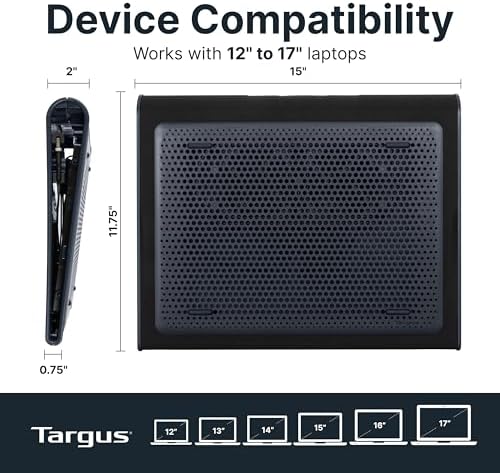 Targus 17 Inch Dual Fan Lap Chill Mat - Soft Neoprene Laptop Cooling Pad for Heat Protection, Fits Most 17" Laptops and Smaller - USB-A Connected Dual Fans for Heat Dispersion (AWE55US)