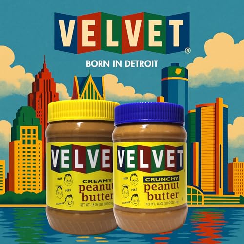 Velvet Peanut Butter, Creamy – Detroit’s Classic Since 1937, Smooth & Nostalgic Spread with “Fresh, Pure, Delicious” Label, Made in the USA, Gluten-Free, Perfect for Sandwiches, Baking & Snacking (18 Ounce Jar)