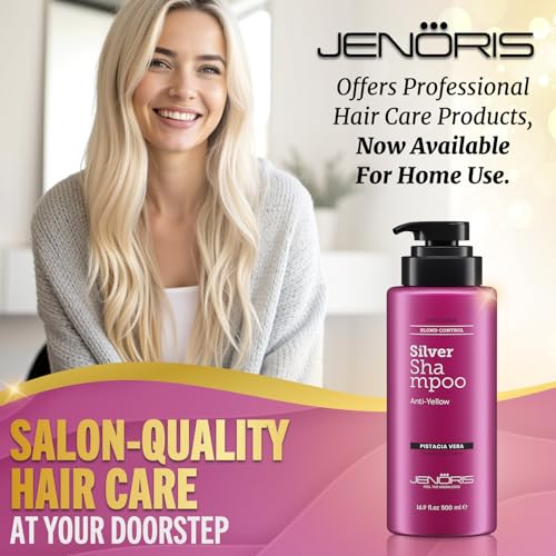Jenoris Silver Purple Shampoo For Blonde, Silver, Gray & Lightened Hair – Neutralizes Yellow & Brassy Tones – Enriched with Natural Oils