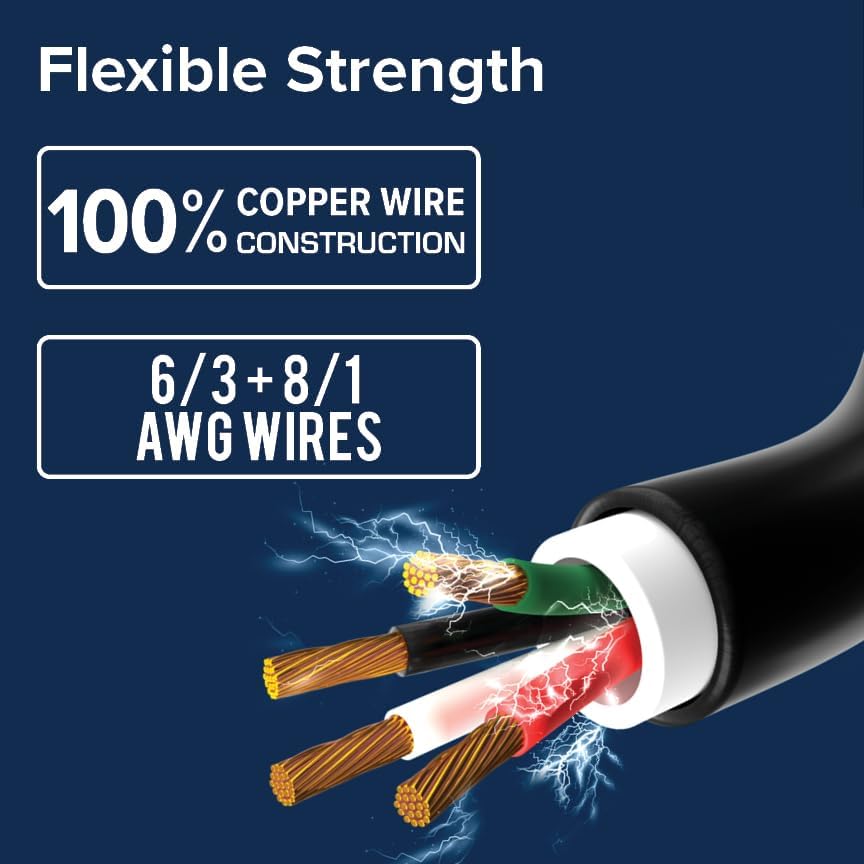 Camco Power Grip 25-Ft 50 Amp RV Extension Cord - NEMA 14-50P Male & FSS2-50R Locking Female Connectors - Rated for 125/250 V/12,500 W - Features Copper 6/3 + 8/1-Gauge Wires for Conductivity (55542)