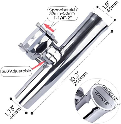 (2X) 316 Stainless Tournament Style Boat Fishing Holder Clamp on Fishing Rod Holder for Boat 1-1/4" to 2" Rail Gimbal Pin at Bottom