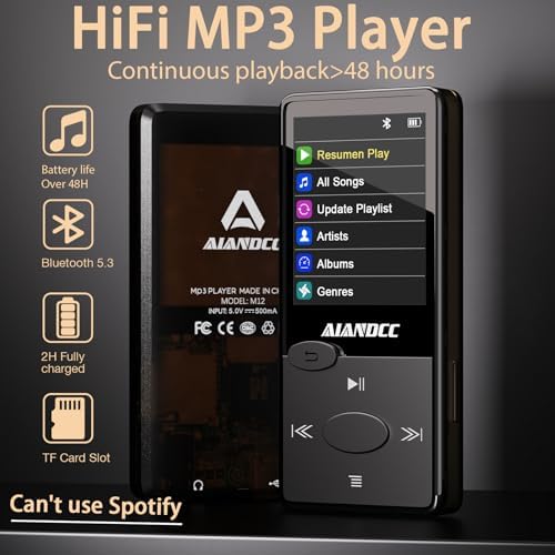 Mp3 Player with Bluetooth 5.3 HiFi Sound, Mp3 Player with FM Radio, Mini Music Player 32GB for Kids Adults, Earphones Included