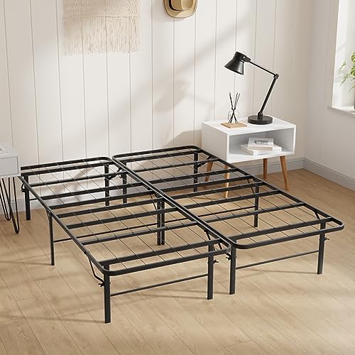 BestMassage | Twin Bed Frame | Metal | Heavy Duty Steel Slats with 6 Legs | Foldable | Sturdy, No Box Spring Needed | Easy to Assemble with Under-Bed Storage | Furniture for Home, Dorms